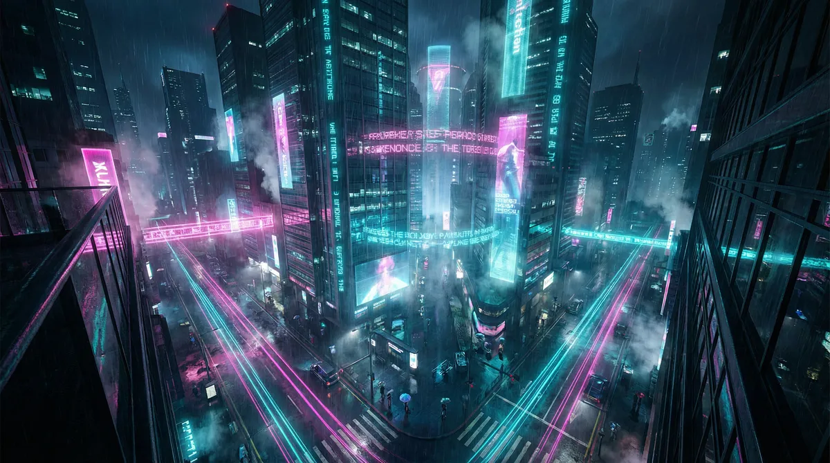 俺也去电影 竖屏短剧平台首页背景 - 赛博朋克都市夜景